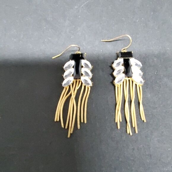 Vintage Gold, Black, & White Dangling Earrings - Picture 3 of 3